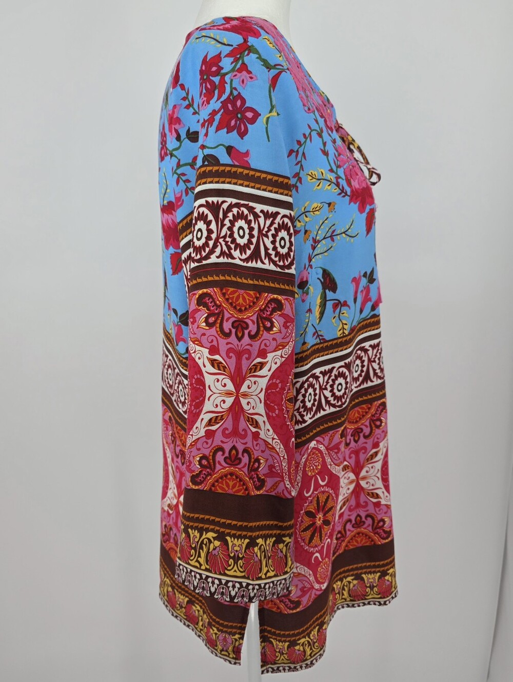 Aziza Embroidered Floral Tassel Tie Boho Tunic Blouse Medium - Picture 4 of 9